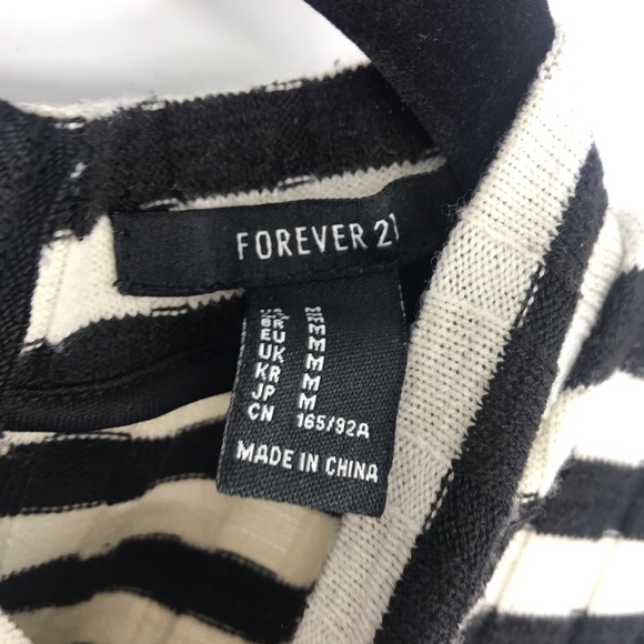 Forever 21 Ribbed Striped Bodycon Dress Mock Neck Black Cream Minimalist Chic M - Picture 6 of 9